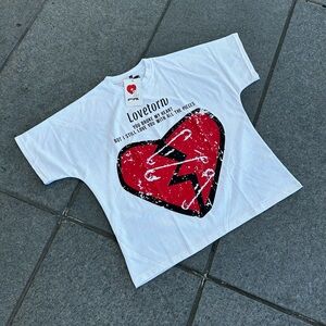 Oversized Cropped Tee - White/Red